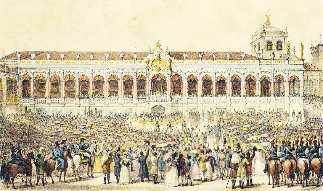 (1) Vue de l´extérieu de la galerie de l´acclamation... Jean-Baptiste Debret. Acervo da Fundação Biblioteca Nacional - Brasil